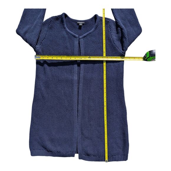 Ann Taylor Medium Blue Open Front Cardigan Sweater Textured Knit Long Duster - Picture 7 of 8